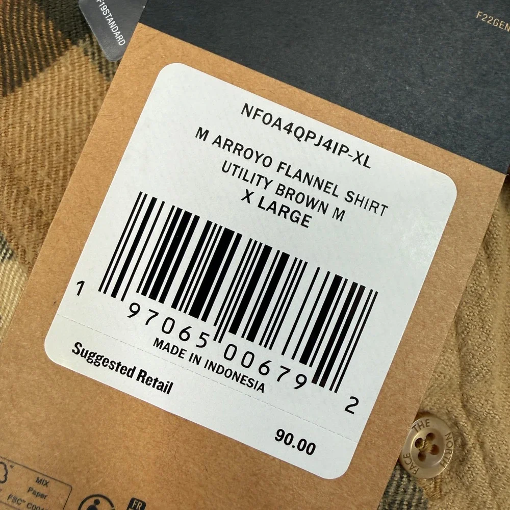 The North Face Mens Arroyo Flannel Utility Brown Plaid Shirt Size XL NEW